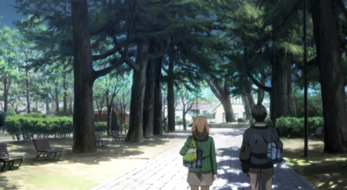 Image of Naho and Kakeru walking in a park