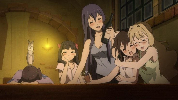 Image of the characters having a drinking party