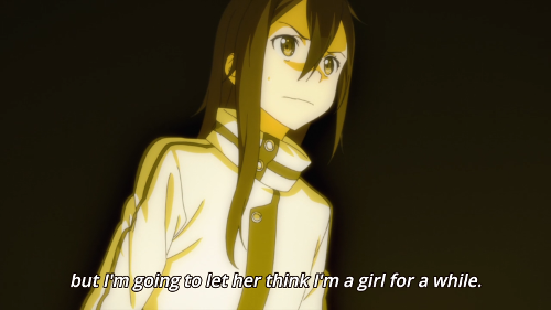 Image of Kirito saying he's going to pretend to be a girl