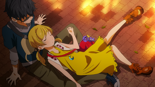 Nagi collapsed on Kousei after she falls out of the tree
