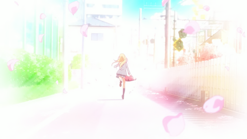Watercolor image of Kaori running down a pathway