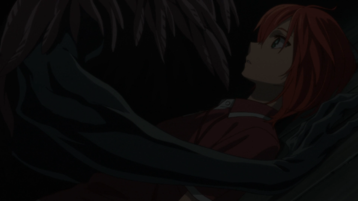 Image of a monstrous Elias leaning over Chise