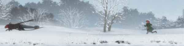 Image of Chise chasing after Elias in the snow